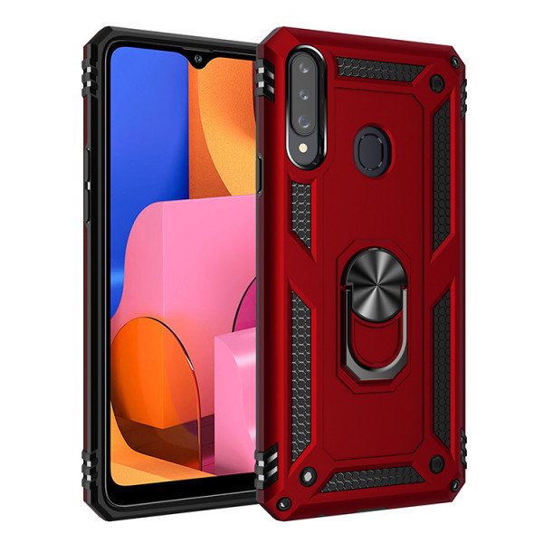 Wholesale Samsung Galaxy A20S Tech Armor Ring Grip Case with Metal Plate (Red)